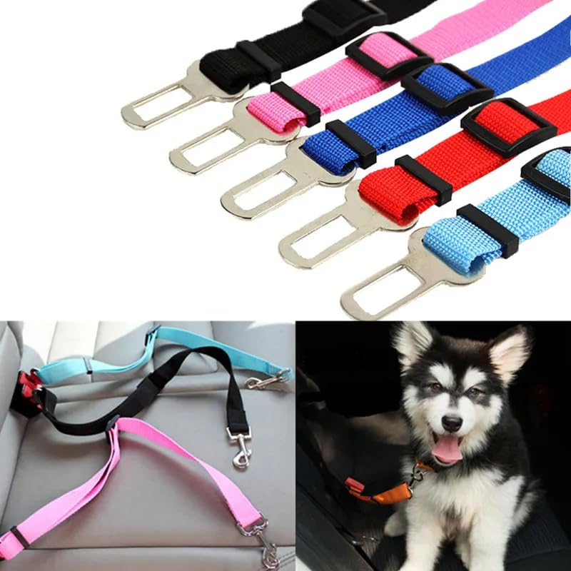 2-Pack Adjustable Dog Seat Belt for Car – Durable Nylon Pet Safety Seatbelt Leash, Fits All Vehicles – Dog, Cat & Small Pet Travel Harness Restraint (Red & Rose) - PawsPlanet Australia