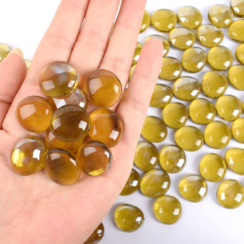 HUIANER Flat Glass Marbles 1lb, 100PCS Yellow Flat Gems Glass Beads for Vase Filler Garden Aquarium Tank Pebbles Table Floral Decoration - PawsPlanet Australia