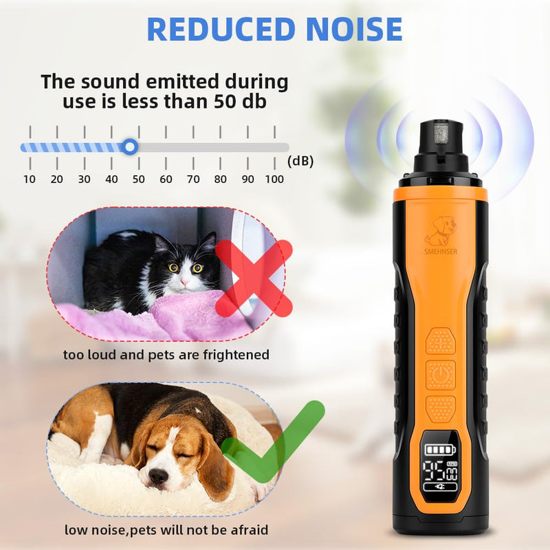 Dog Nail Grinders Upgraded Super Silent Cat Claw Nail Clippers 3-Speed Electric Pet Electric Nail File Nail Scissors Nail Trimmer File with 2 LED Lights for Small to Large Dogs(Black Orange) Pet Nail Filer-m9-black Orange