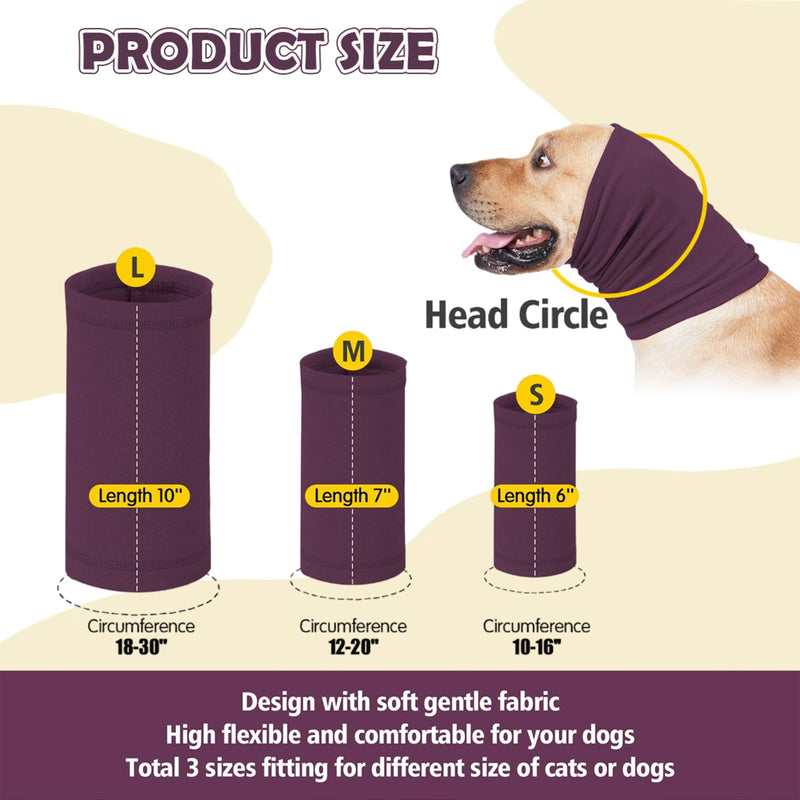 Dog Calming Hoodie Head Wrap,No Shake Anxiety Relief Quiet Thunder Vest for Dogs,Ear Protection Head Muffs for Grooming,Pet Covers for Fireworks,Vet Visits,Bathing,Purple,S