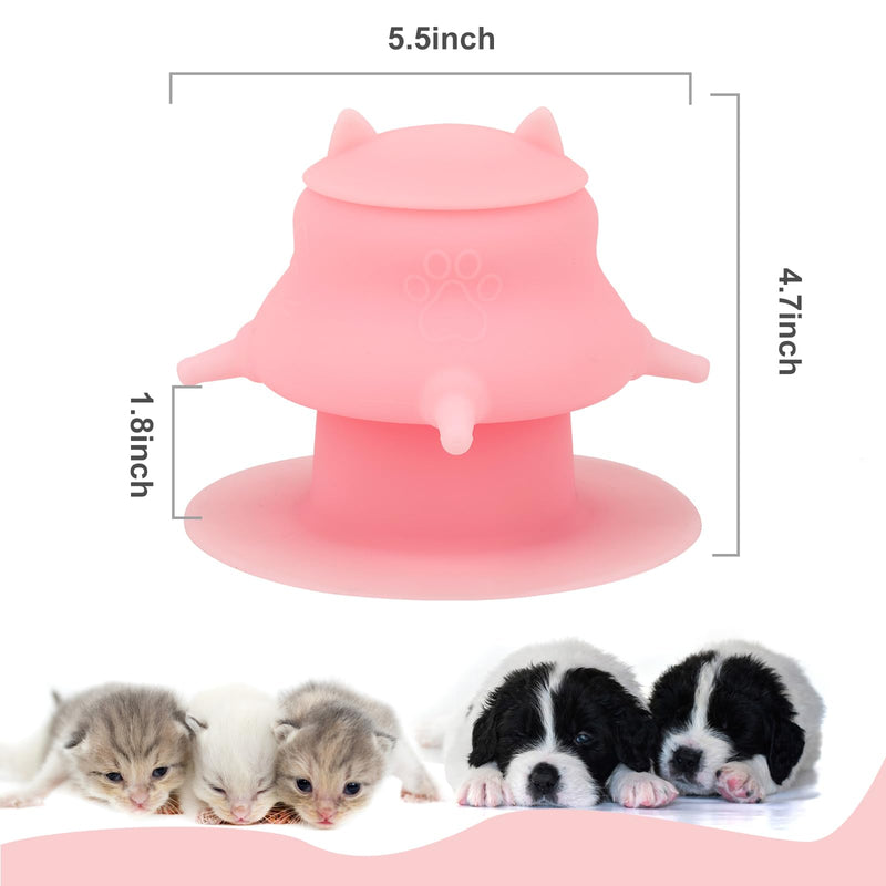 Puppy Milk Feeder,Dispenser Food Grade Silicone with 4 Dummy Nipples 230ml Capacity,Leak Proof Ideal Height Strong Suction,Puppy Milk Feeding Station for Newborn Dogs(Pink) pink - PawsPlanet Australia
