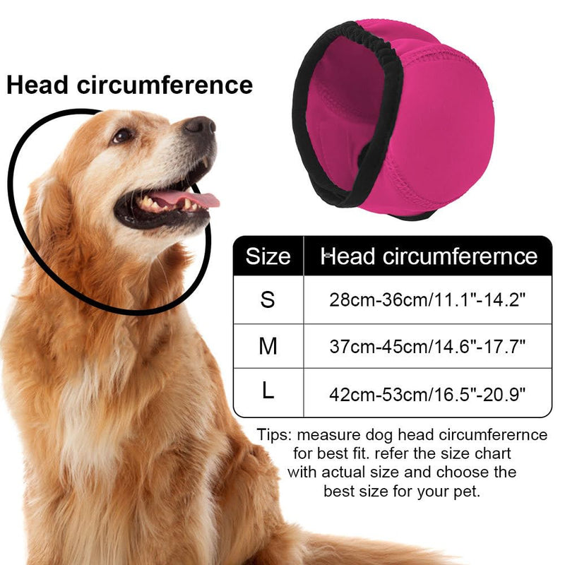 Dog Ear Defender, Waterproof Adjustable Dogs Head Cover Noise Cancelling Windproof Pet Calming Hood for Summer Bathing Water Play Protection Rose Red L