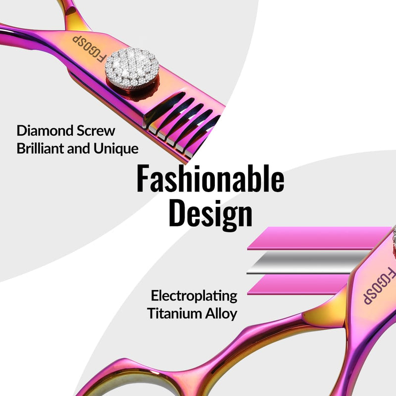 Professional Curved Chunkers Shears Dog Grooming 7.5'' Rainbow Curved Thinning Scissors for Large Dogs, 35 Teeth, Japan 440C Stainless Steel, Purple 7.5 in Curved Chunkers Rose Red - PawsPlanet Australia