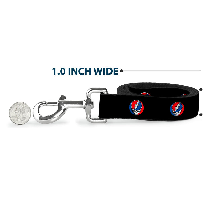 Grateful Dead Pet Leash, Dog Leash, Steal Your Face Repeat Black Color, 6 Feet Long 1.5 Inch Wide 6 Feet Long - 1.5" Wide - PawsPlanet Australia