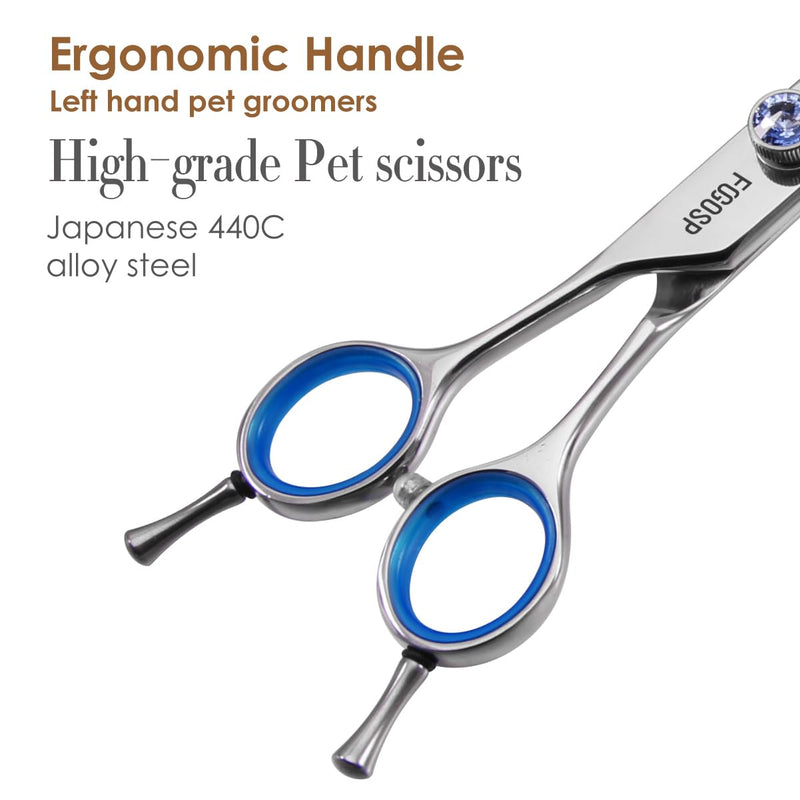 Left Handed Curved Scissors for Dog Grooming Professional 8 inch Long Downward Curved Shears Dog Grooming for Poodle Large Dog Pet 30°Japanese 440C Stainless Steel (8.0 curved) 8.0 inch - PawsPlanet Australia