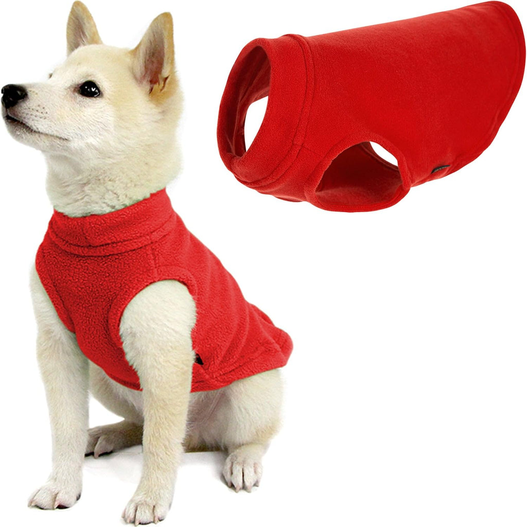 Gooby Stretch Fleece Vest Dog Sweater - Warm Pullover Fleece Dog Jacket - Winter Dog Clothes for Small Dogs, Large Dogs, Boy or Girl - Soft, Super Stretchy Fleece Vest Dog Sweater - Red, Medium Medium Length (11.5")