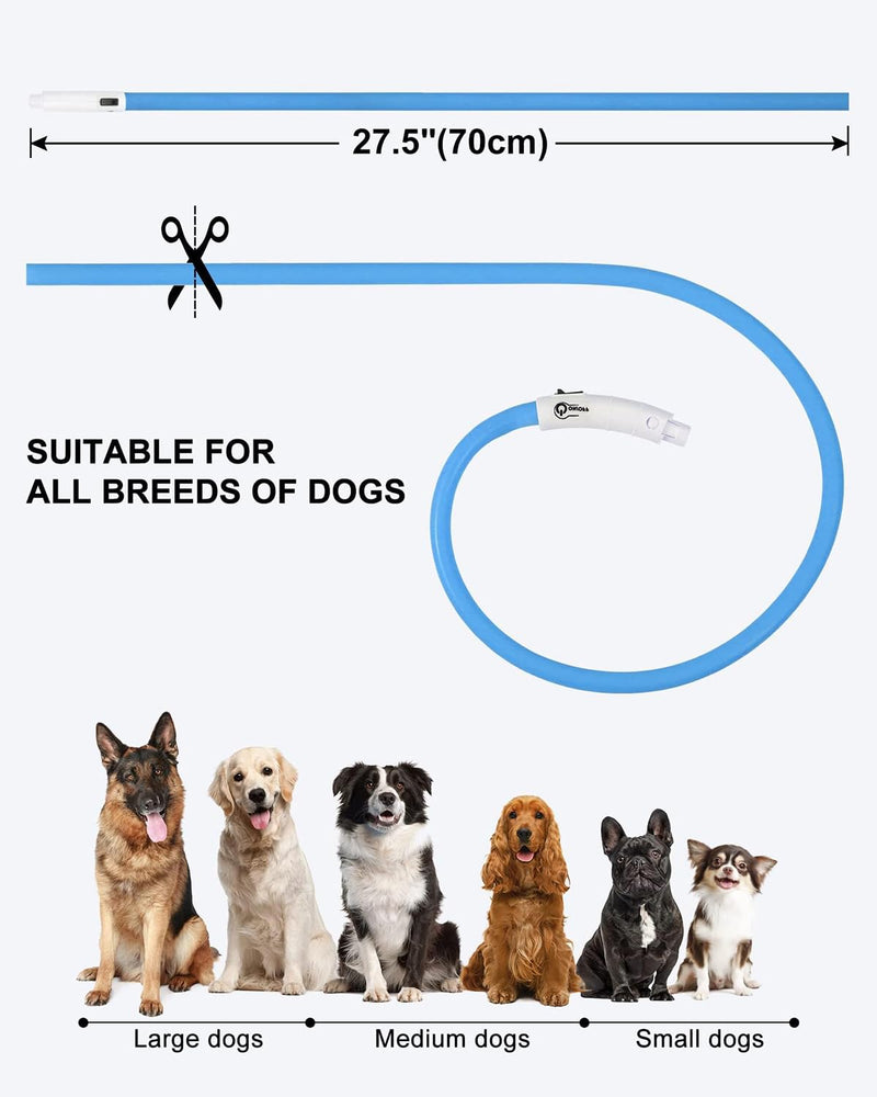 Joytale Light Up Dog Collar, Rechargeable Rainproof LED Collar for Night Walking Safety, Soft Silicone Glow in The Dark, Suitable for Small Medium Large Dogs, Blue 8-27.5 Inch (Pack of 1)