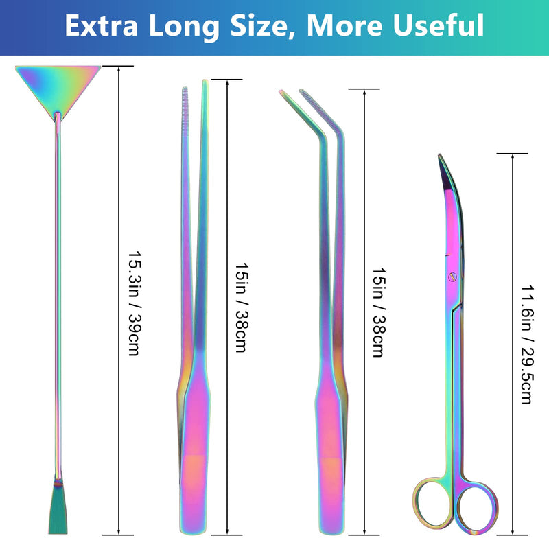 Liveek Aquarium Aquascape Tools Kit 15 in, 4in1 Anti-Rust Aquatic Plant Aquascaping Tool Stainless Steel Silver Tweezer Scissors Spatula for Aquarium Tank Clean 15in Colorful - PawsPlanet Australia