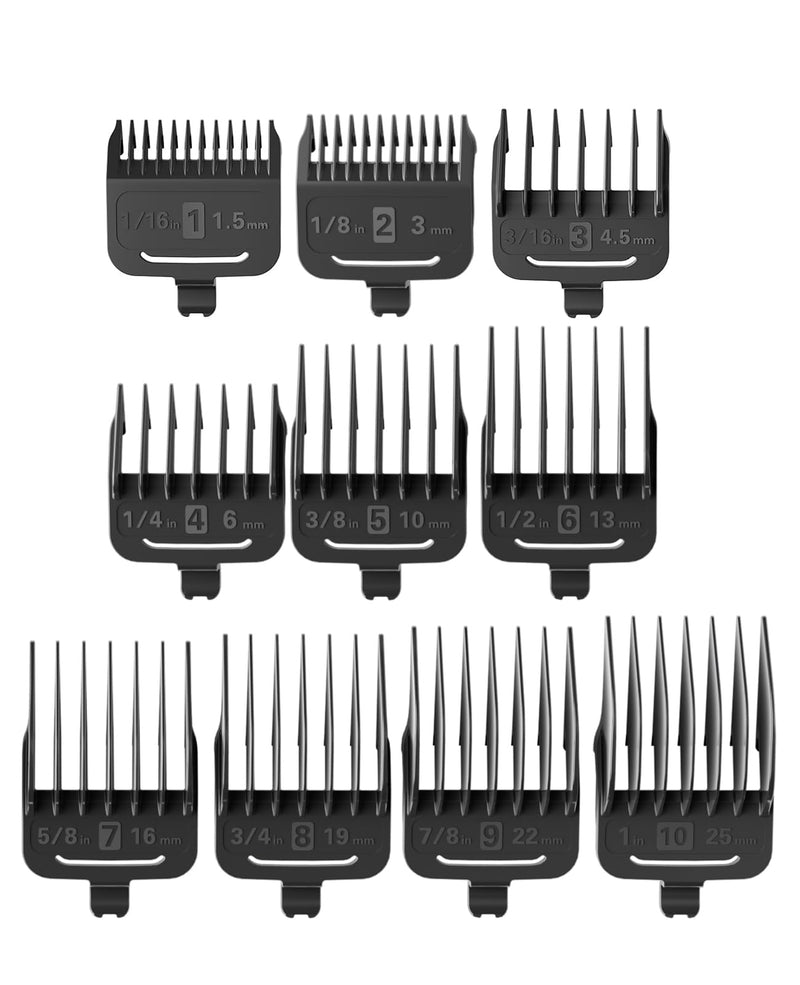 Oneisall 10Pcs Attachment Guide Comb Guards Dog Clippers RFC-676#1-#8, 1.5mm/3/mm/4.5mm/6mm/10mm/13mm/16mm/19mm/22mm/25mm Cut Length, Black