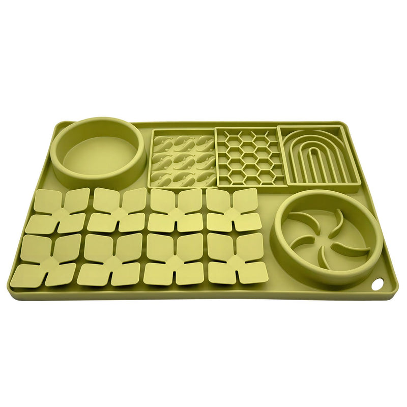 Slow Feeder Bowl, Silicone Lick Mat with Suction Cups for Dog Cat, Snuffle Mat for Pet Smell Training, Puzzle Toys for Bored Puppy, Interactive Sniff Mat for Slow Eating and Keep Busy, Green - PawsPlanet Australia