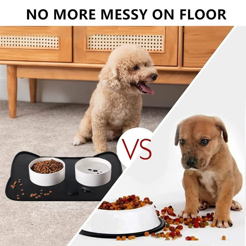 IYYI Cat Food Mat, Silicone Pet Food Mat for Floor, Waterproof Non Slip Pet Feeding Mat, Raised Edge Cat Bowl Mat to Stop Food Spills and Water Messes(Gray+M) Gray+M - PawsPlanet Australia