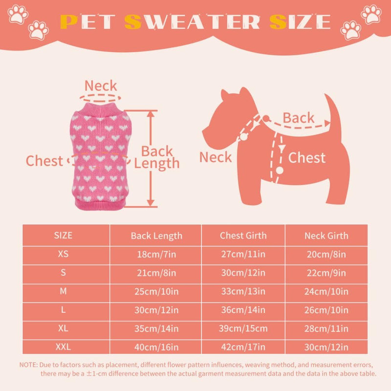 Dog Sweater Heart Dog Valentines Sweater Soft Puppy Sweater Cat Sweater Holiday Pet Clothes Pink Knitted Dog Outfit Warm Dog Clothes for Small Medium Dogs (Pink,XS) X-Small - PawsPlanet Australia