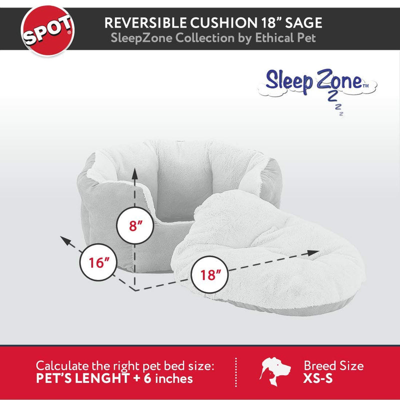 SPOT Sleep Zone Small Pet Bed - High Wall, Reversible Cushion Bed for Indoor Cats & Small Dogs, Durable Faux Suede, Machine Washable for Pets Under 10lbs and 15 inches Long - 18x16in, Sage Green 18x16" - PawsPlanet Australia