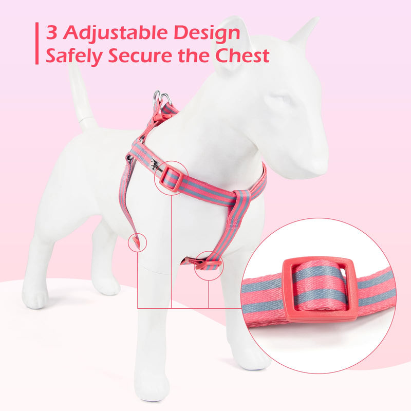 Stripe Step in Dog Harness for Small Dogs, Freedom Nylon Dog Halter Vests, Lightweight and Escape Proof Puppy Harness, Quick Fits for Small Medium and Large Dogs, Pink M - PawsPlanet Australia