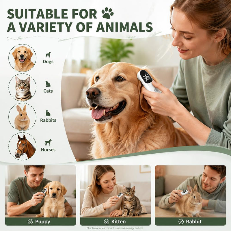 Digital ear thermometer for dogs with LED display, thermometer for dogs, cats and other animals, fast and accurate