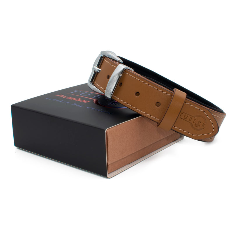 Vegetable-Tanned Leather Dog Collar for Large Dogs - Heavy Duty and Luxury Design Dog Collars (S: 1.2” Wide for 16.5”-19.5” Neck, Brown-Tan) S: 1.2” Wide for 16.5”-19.5” Neck - PawsPlanet Australia