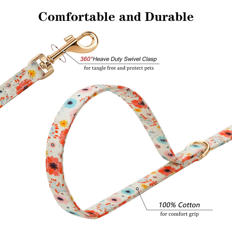 No Pull Floral Pattern Dog Harness- Lightweight and Soft Dog Harness, Adjustable Small Dog Harness and Leash Set, with Dog Leash, Suitable for Puppy Small and Medium-Sized Dog S Beige