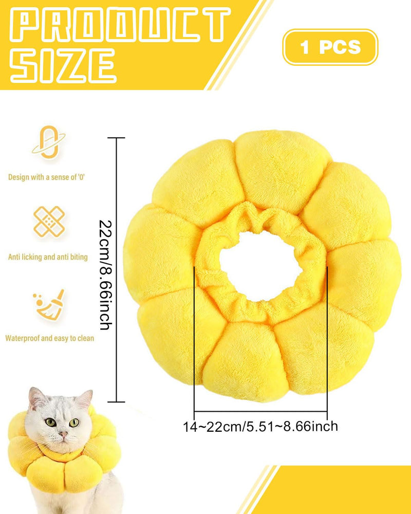 Adjustable waterproof cat collar, soft sunflower anti-lick cat collar, suitable for protecting the neck of cats and dogs after surgery, M (yellow)