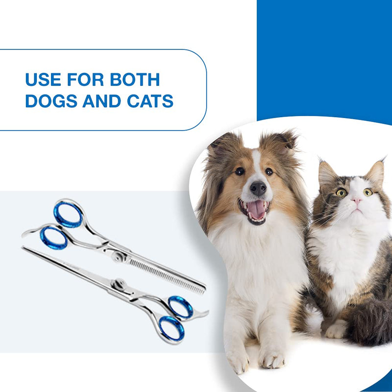 Laazar Pet Grooming Set - 7" Straight Pet Grooming Scissors & 6.5" Pet Thinning Shears with 42 Teeth | Professional Dog Scissors Kit | Use as Cat and Dog Shears 7 Inch - PawsPlanet Australia