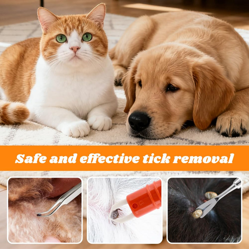 Tick Remover Tool Kit,Tick Tweezers Remover Tool Kit for Dogs Cats Pets,2Pcs Stainless Steel Ticks Tweezers+1 Removal Tick Key,4 Pack Quick & Safe Ticks Removal Tools,Easy to Use Silver