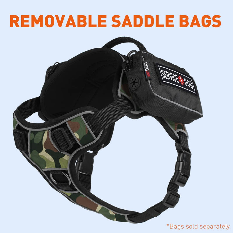 Dogline Quest No-Pull Dog Harness with 3D Rubber Service Dog Removable Patches Reflective Soft Comfortable Dog Vest with Quick Release Dual Buckles Black Hardware and Handle 18 to 22 inches Green Camo Girth 18" to 22" - PawsPlanet Australia