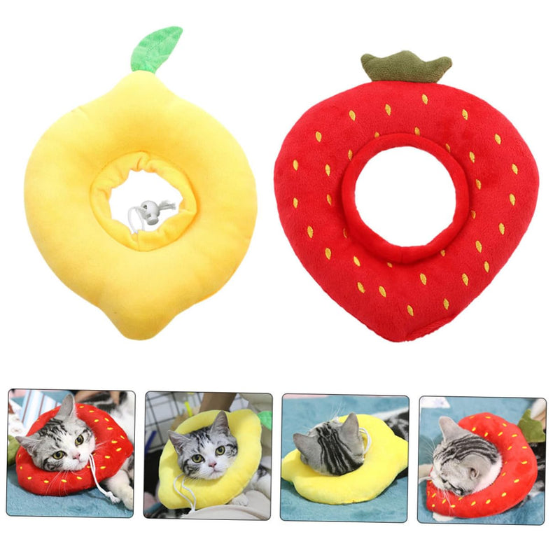 Abaodam 2-Pack Adjustable Soft Cat Neck Collar with Cute Strawberry Lemon Design Elastic Protective Cone for Cats and Small Dogs After Surgery Prevents Scratching and