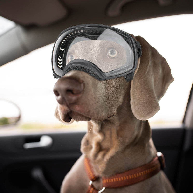 NAMSAN Dog Goggles Clear Lens for Medium-Large Breed UV Protection Dog Sunglasses Anti-Fog Windproof Transparent Lens for Outdoor Dogs Eye Safety, Black - PawsPlanet Australia