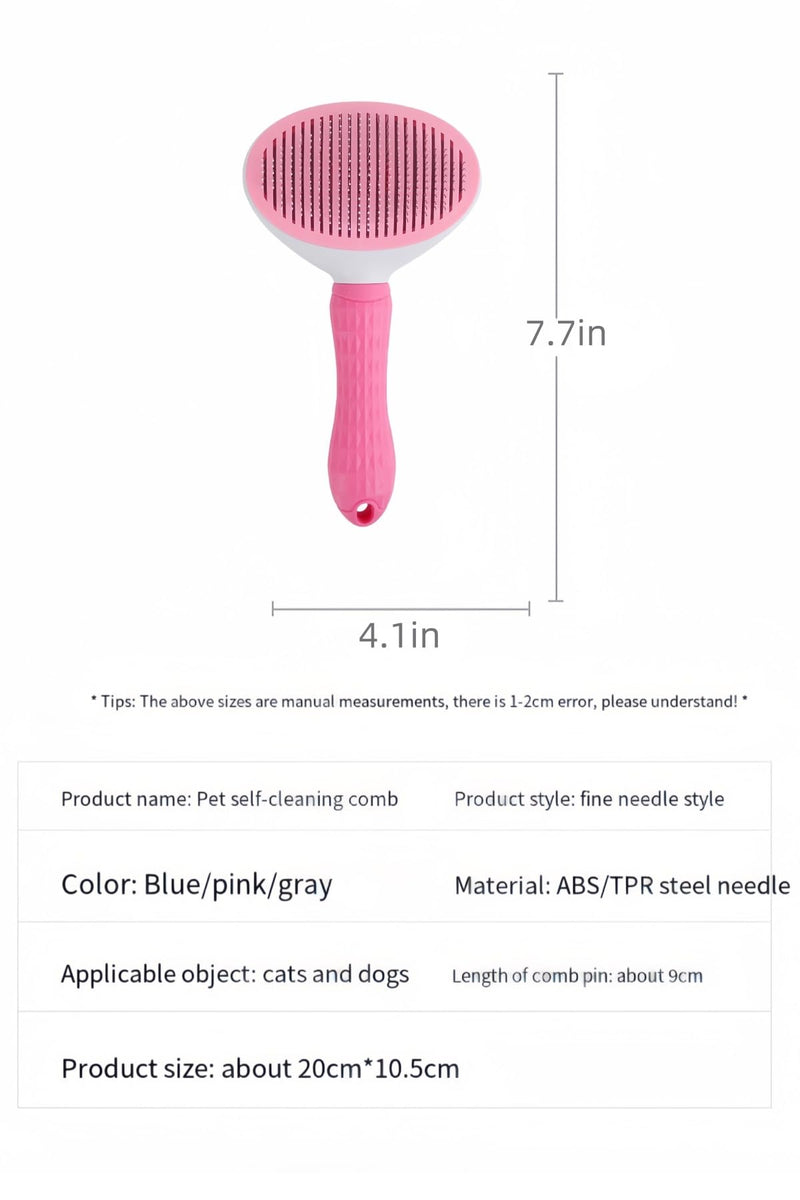 Cat hair brush, pet grooming brush for dogs and cats, self-cleaning, removing loose hair and tangles (Pink) Pink - PawsPlanet Australia