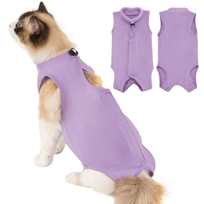 Avont Cat Recovery Suit Post-Surgery Onesie Bundle with Adjustable Cat Cone Collar, Transparen PVC Anti-Lick E-Collar - S