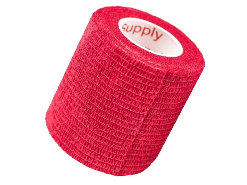 Vet Wrap Tape (Red) (2 Pack) (2 Inch x 15 feet) Self Adhesive Adherent Adhering Cohesive Flex Self Stick Bandage Grip Roll Dog Cat Pet Horse 2 Rolls Red