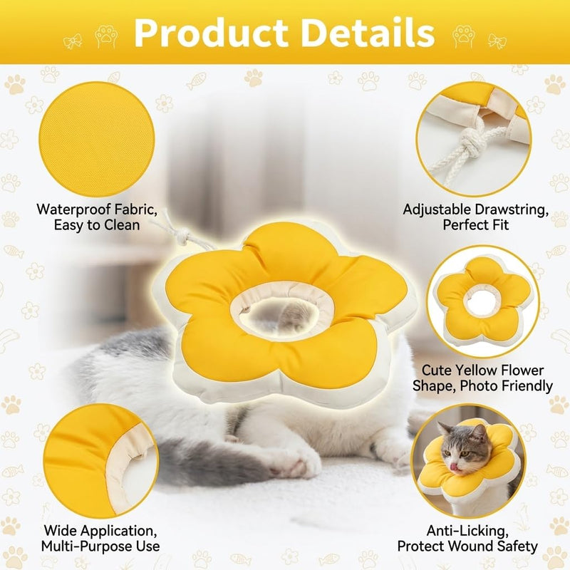 Soft Cat Collar, Cat Dog Collar, Surgery After Leak Protection Collar, Soft Adjustable Flowers Cat Collar, for Small Dogs, Gato Rabbit, Recovery Neck Protective Collar, Cat Collar (Size S, Yellow)