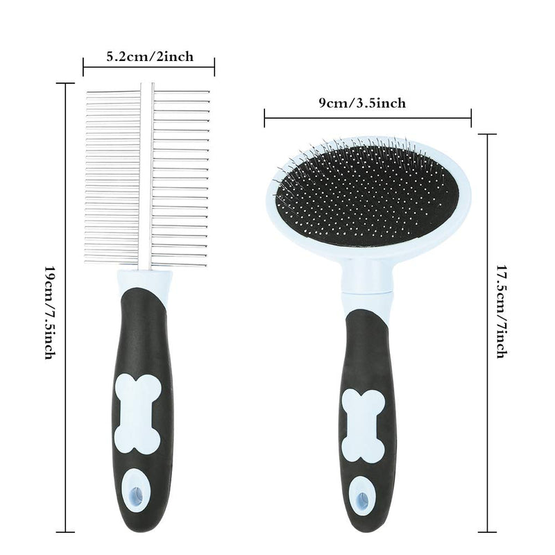 tonyg-p Dog Grooming Brush Comb Kit, Soft Slicker Brush + Double Sided Grooming Comb for Small Medium Large Pets with Long Hair (Blue) Blue