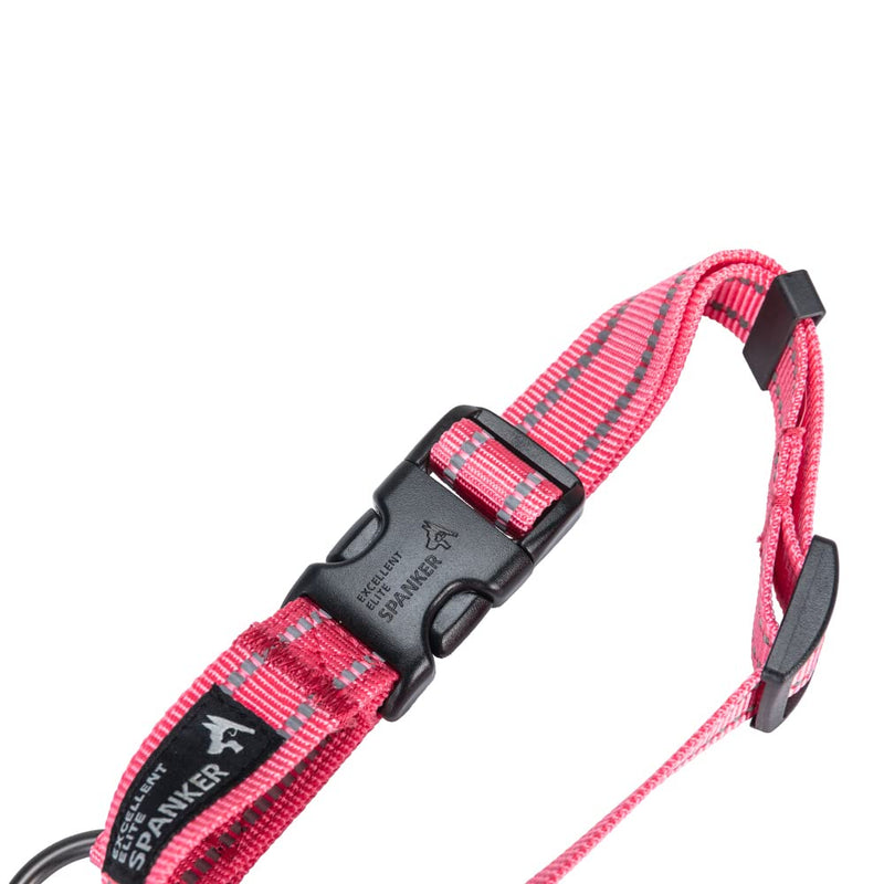 EXCELLENT ELITE SPANKER Reflective Dog Collar Classic Breathable Nylon Adjustable Pet Collar with Quick Release Buckle for Boy Girl Male Female Puppies Small Medium Large Dogs Walking Training(Pink-M) M Pink