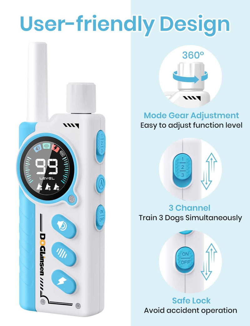 Smart 2-in-1 Dog Shock and Bark Collar - AI Anti-Misoperation, 3300FT Remote Training Collar, IPX7 Waterproof, 4 Modes (Tone, Vibration, Safe Shock, Auto Anti-Bark) for Dogs Blue - Blue - PawsPlanet Australia