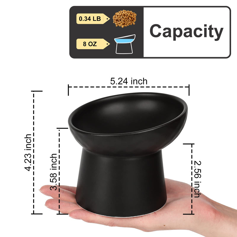 YauYik Ceramic Raised Cat Bowls, Elevated Tilted Cat Food and Water Bowls Set, Stress Free Pet Feeding Dish for Indoor Cats and Small Dogs, Anti Vomiting, Black, 2 Pack BLACK-2 PC