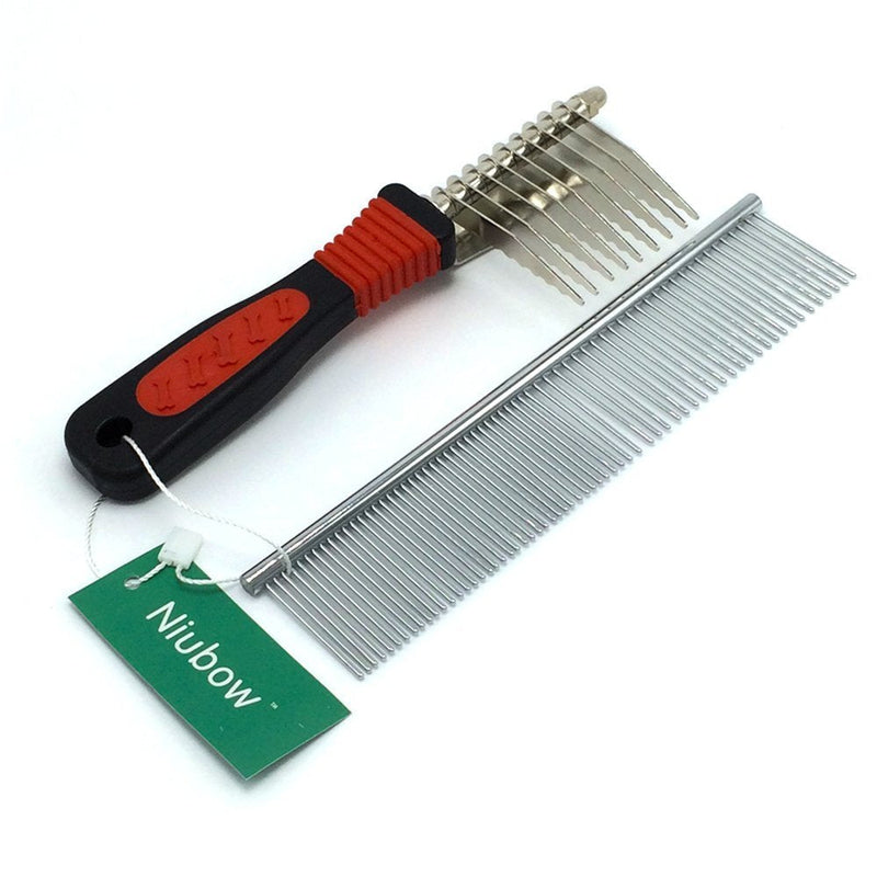 Pet Grooming Tools: Stainless Steel Comb + Dematting Comb, Great Pet Dog Cat Fur Grooming Tool for Mats & Tangles Shedding Dematting Comb + Grooming Comb - PawsPlanet Australia