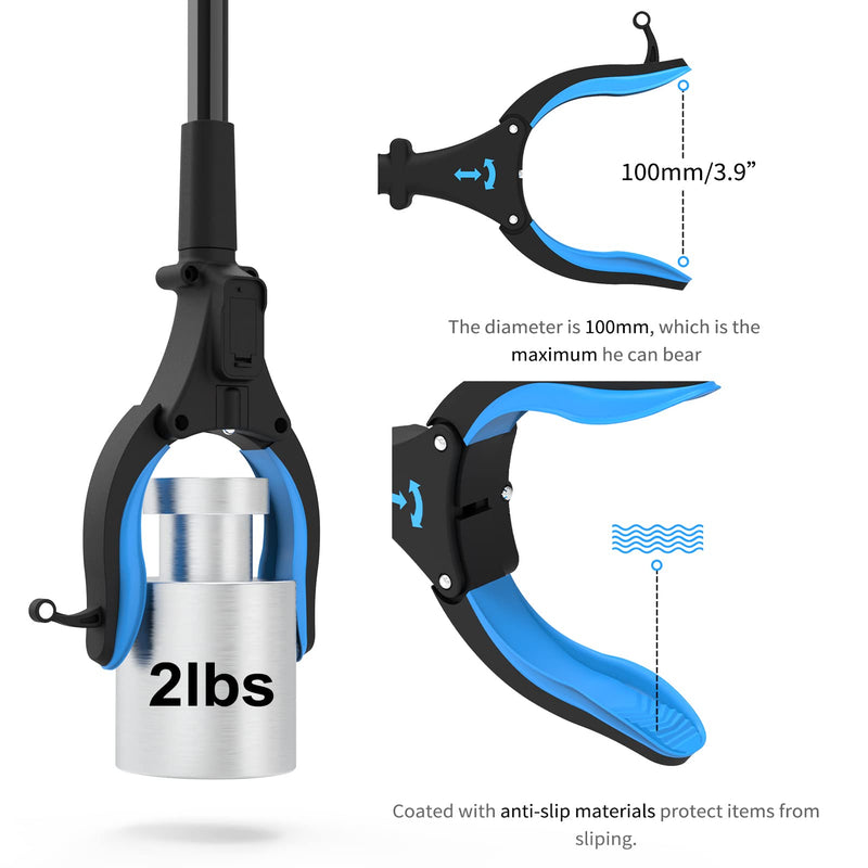 Kekoy 2-Pack Reacher Grabber Tool, 32" Grabbers for Elderly, Trash Picker Grabber with Light, Extended Claw Reacher Tool, Foldable Pick Up Grab Tool, Magnetic Sticks Grippers for Reaching (Blue) Blue 2 Count (Pack of 1)