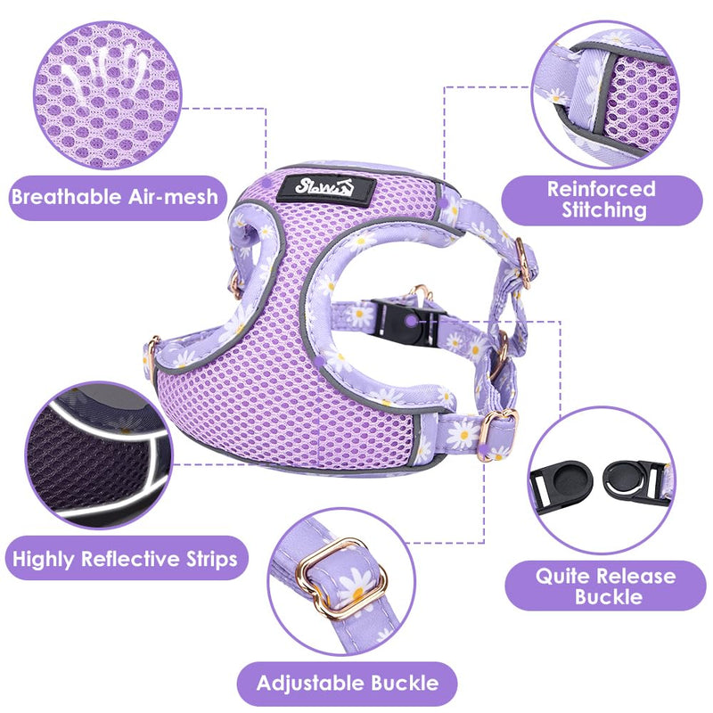 Lukovee No Pull Puppy Harness and Leash Set - Soft Lightweight Escape Proof Puppy Vest Harness, Breathable Adjustable Pet Harness with Dog Leash for Small Dogs (Purple, XXS) XX-Small (2.2-6 lb) Purple - PawsPlanet Australia