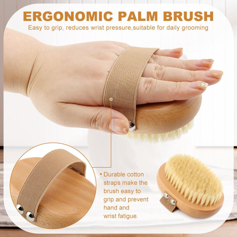 Soft Boar Bristle Pet Palm Brush for Short Haired Dogs and Cats, Ergonomic Pet Brush with Band, Natural Bristle Grooming Brus-h for Gentle Massage/Reduces Shedding(COLOR:Wood) Wood - PawsPlanet Australia