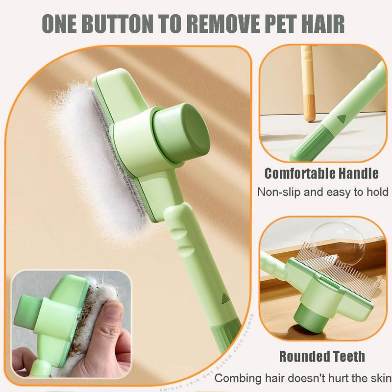 2PCS Pet Hair Removal Comb Flea Comb, Multifunctional Cat Brush with Release Button, Grooming Brush Supplies for Detangling Thinning and Shedding, All Hair Types (Green&Yellow)