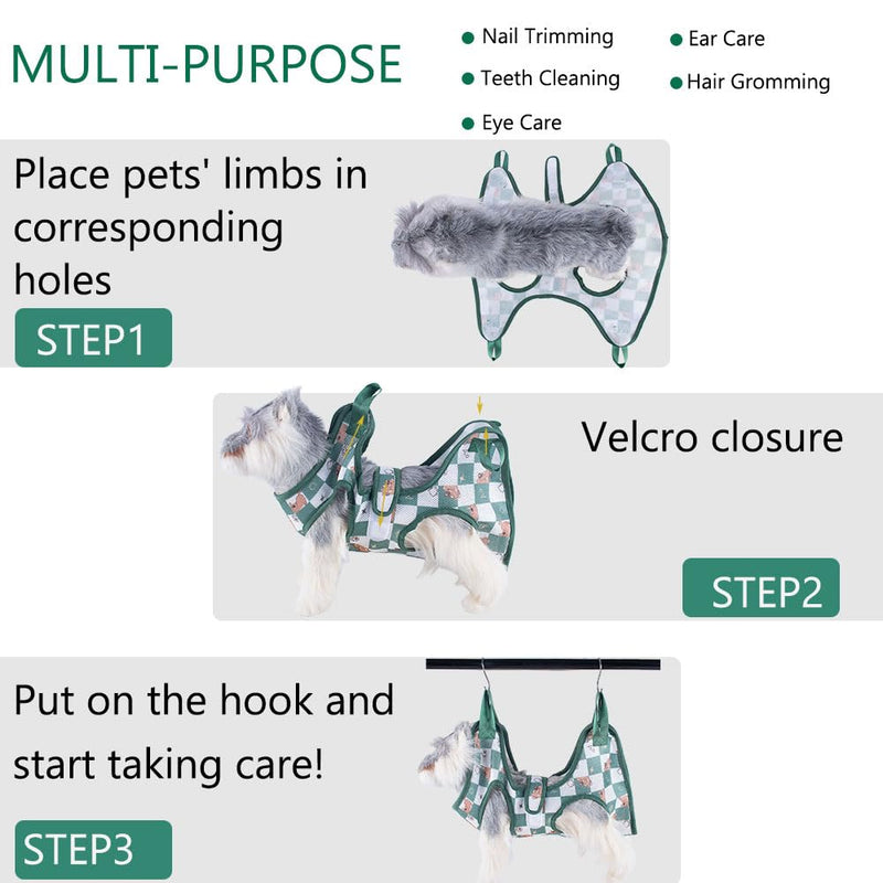 AIO Cat & Dog Restraint Sling for Nail Trimming Foldable Dog Grooming Supet Relaxation Hammock Harness for Pet Grooming S Pink Pink grid Small