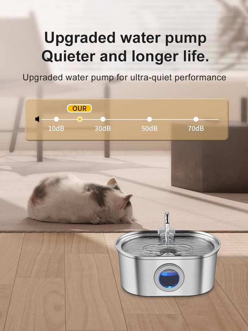 Cat Water Fountain Stainless Steel with Water Level Window,108oz/3.2L Cat Fountain Quiet Automatic Pet Water Fountain for Cats and Small Dogs - PawsPlanet Australia