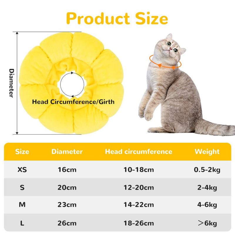 Cat Recovery Sunflower Collar, Adjustable Yellow Recovery Collar, Soft Sun Flower Neck Cones, Anti-Bite/Lick, Washable and Breathable, Cute Pet Neck Cones Protector for Cats, Dogs & Rabbits, M
