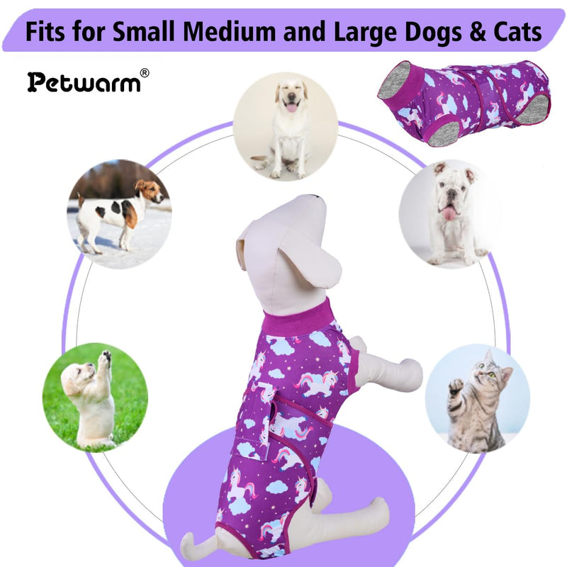 PetWarm Dog Cone Alternative After Surgery, Dog Recovery Suit, Substitute E-Collar Prevent Dog Onesies Pet Surgery Recovery Suit Female Male Dog Onesie for Spay Neuter, Unicorn Pattern, Purple, XS X-Small Pink