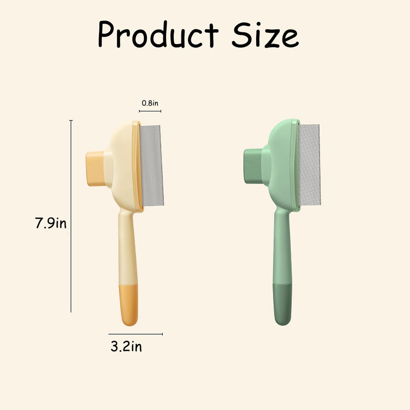 2Pcs Pet Comb Flea Comb for Cats Dogs,Self-Cleaning Cat Grooming Brush with Release Button and Stainless Steel Round Teeth,Detangling Long and Matted on Cats and Dogs(Yellow+Green)