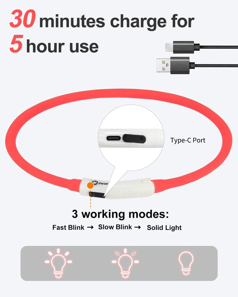 Joytale Light Up Dog Collar, Rechargeable Rainproof LED Collar for Night Walking Safety, Soft Silicone Glow in The Dark, Suitable for Small Medium Large Dogs, Red 8-27.5 Inch (Pack of 1) - PawsPlanet Australia