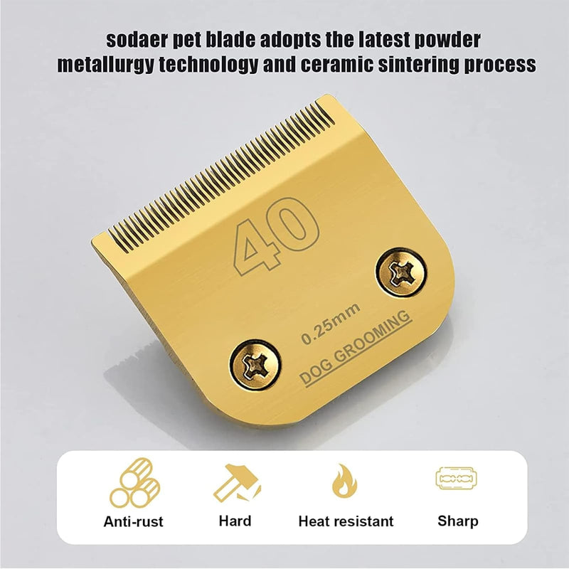 3PC 40 Clipper Blade Dog Grooming Compatible with Andis Clippers Carbon Infused Steel Detachable Ceramic Sharp Compatible with Wahl Compatible with Oster Dog Clippers 1/100" 0.25mm Cut Length,(Gold)