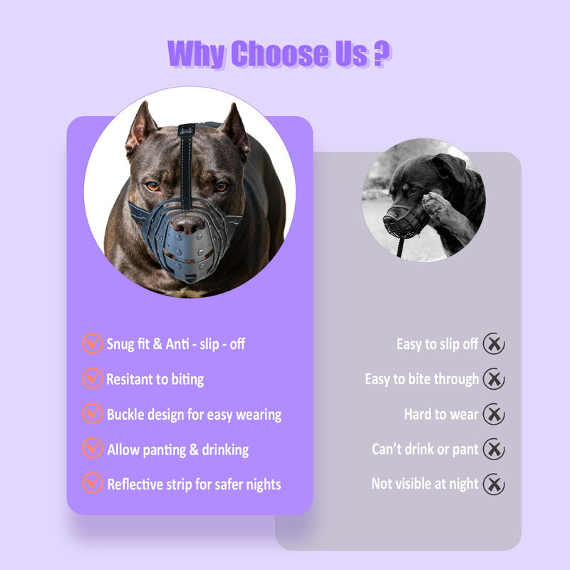 PVC Woven Basket Dog Muzzle for Medium & Large Sized Dogs - Pitbull, Amstaff & Rottweiler Breathable Adjustable Muzzle, Safe Anti-Chewing Biting Comfortable M - PawsPlanet Australia
