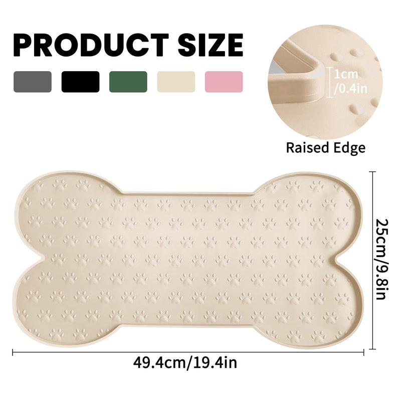Dog Food Mat Anti-Slip Silicone Dog Bowl Mat Thicker Pet Placemat Waterproof Cat Feeder Pad with Raised Edge Puppy kitten Feeding Mats Suitable Small Medium-Sized Dogs Cats Eating Tray 19.4" x 9.8" Beige - PawsPlanet Australia