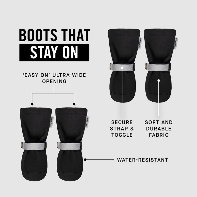 Canada Pooch Dog Winter Boots - Paw Protection, Anti-Slip Dog Shoes with Reflective Strap, Easy On for Small Medium Large Dog Booties - Black, Size 2 - PawsPlanet Australia